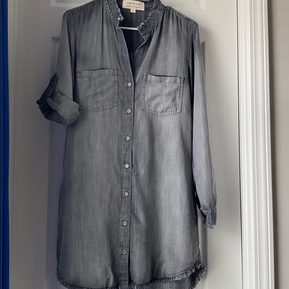 NWT cloth & stone shirt dress w/fringe size small. - Picture 2 of 8